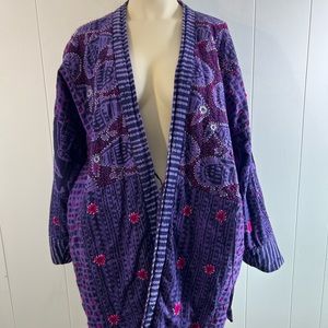 Handmade Hand-Embroidered Reversible Kantha-esque Kimono Jacket One Size NWOT